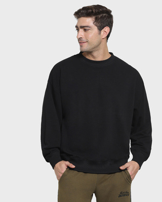 Shop Black Relaxed Fit Crew Neck Sweatshirt-Front