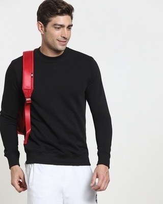 Shop Men's Crewneck Solid Black Sweatshirt-Front