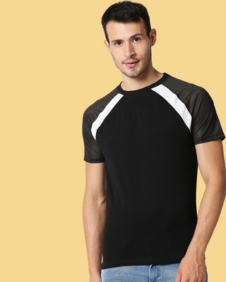 Shop Black Mesh Raglan T-Shirt-Front