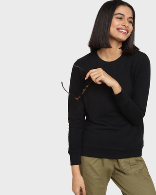 Shop Women's Solid Black Oversized Sweatshirt-Front