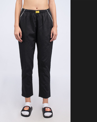 Shop Black Plain Pyjama-Front
