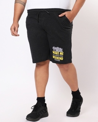 Shop Men's Black Wake Me Up Plus Size Lounge Shorts-Front