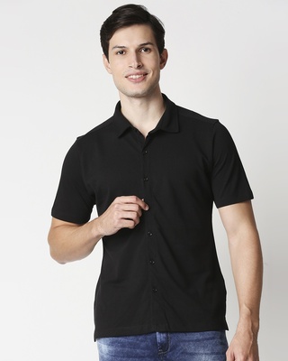 Shop Black Solid Half Sleeve Shirt-Front