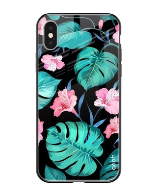 Shop Leaves & Flowers Printed Premium Glass Cover for iPhone XS Max (Shock Proof, Lightweight)-Front