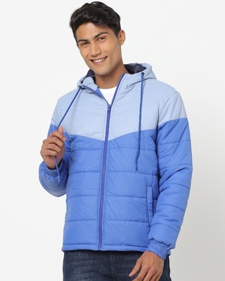 Shop Blue Color Block Puffer Jacket-Front