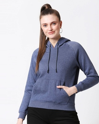 Shop Blue Melange Hoodie Sweatshirt-Front