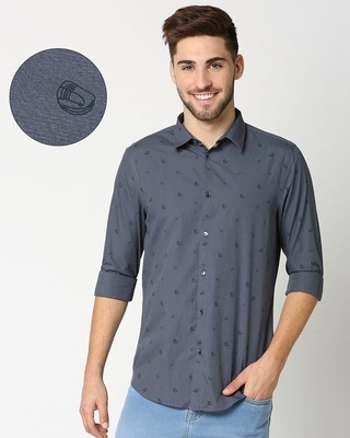 Shop Blue Poplin Print Shirt-Front