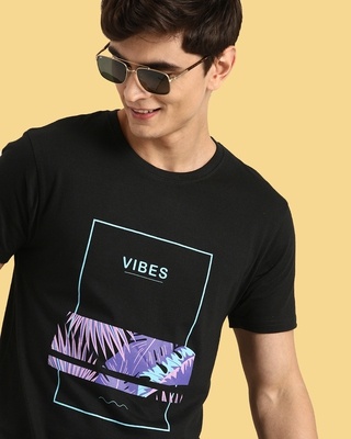 Shop Blue Vibes Half Sleeve T-Shirt Black-Front
