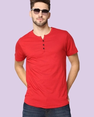 Shop Bold Red Henley Half Sleeve T-Shirt-Front
