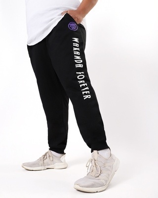 Shop Men's Black Wakanda Forever Typography Plus Size Joggers-Front