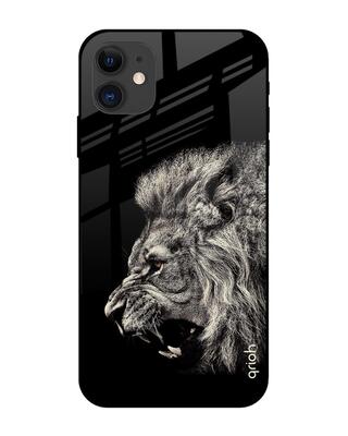 Shop Black Brave Lion Iphone 12 Premium Glass Case (Gorilla Glass & Shockproof Anti-Slip Silicone)-Front