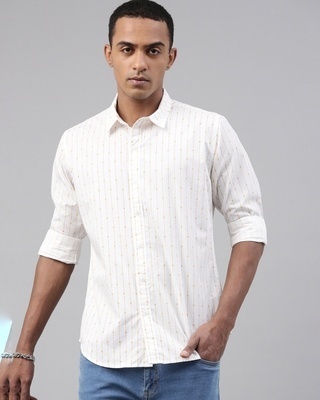 Shop Breakbounce Men's White Printed Slim Fit Shirt-Front