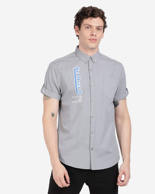 Shop Men's Grey Slim Fit Half Sleeve Shirt-Front