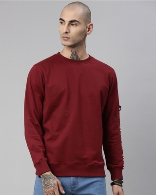 Shop Men's Maroon Solid Full Sleeve Sweatshirt-Front