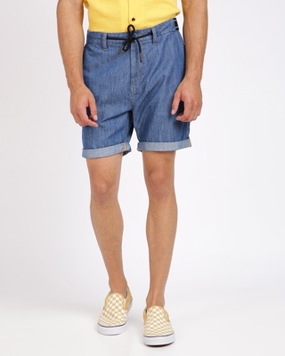 Shop Breakbounce Solid Indigo shorts with drawcord fastening-Front
