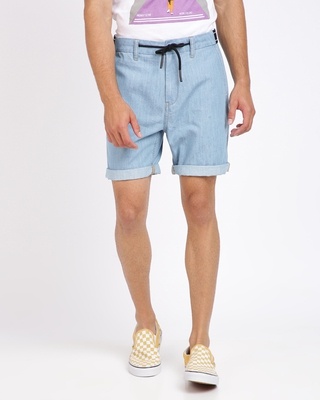 Shop Breakbounce Washed Indigo shorts with drawcord fastening-Front