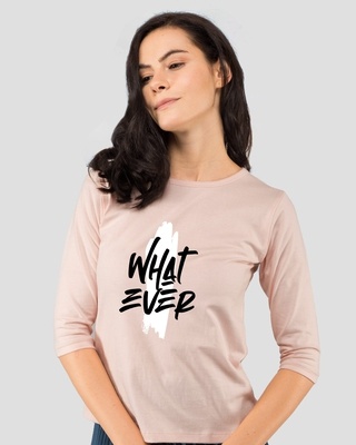 Shop Brush Stroke Whatever Round Neck 3/4 Sleeve T-Shirt Baby Pink-Front
