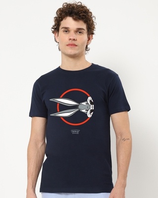 Shop Men's Black Bugs Bunny Circle Graphic Printed T-shirt-Front