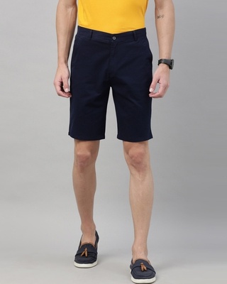 Shop Men's Navy Blue Solid Casual Shorts-Front