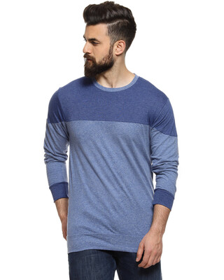 Shop Color Block Men's Round Neck Blue Stylish Casual T-Shirt-Front