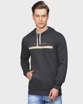 Shop Men's Black Printed Full Sleeve Stylish Casual Hooded Sweatshirt-Front