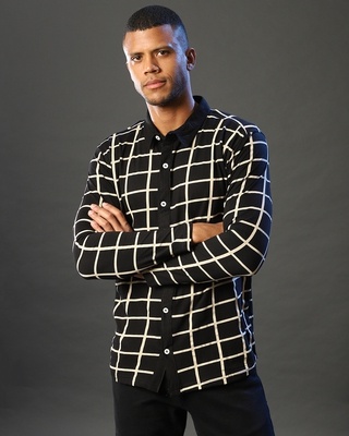 Shop Men's Black & White Checkered Regular Fit Shirt-Front