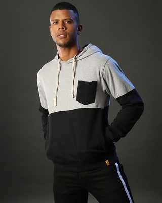 Shop Men's Black & Grey Colorblocked Regular Fit Sweatshirt-Front
