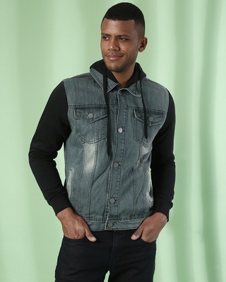 Shop Men's Grey & Black Color Block Regular Fit Jacket-Front