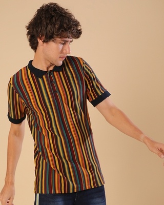 Shop Men's Multicolor Striped Regular Fit T-shirt-Front