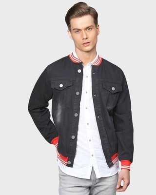 Shop Men's Black Full Sleeve Stylish Casual Denim Jacket-Front