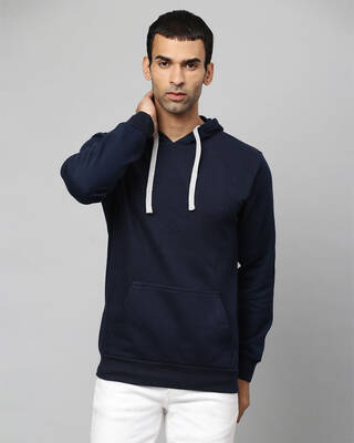 Shop Men's Blue Stylish Full Sleeve Casual Hooded Sweatshirt-Front