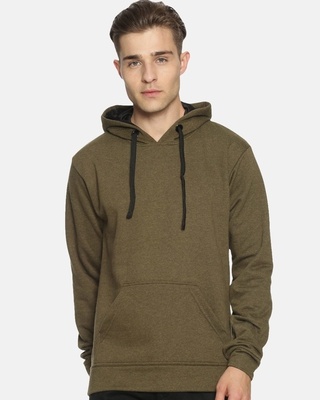Shop Men's Brown Stylish Solid Casual Hooded Sweatshirt-Front