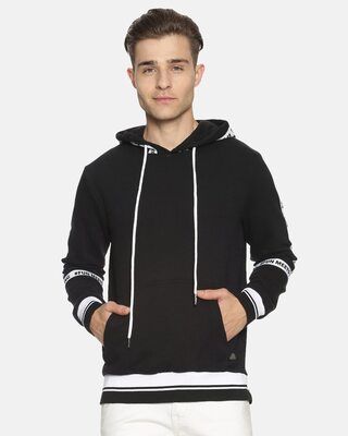 Shop Men's Black Stylish Solid Casual Hooded Sweatshirt-Front