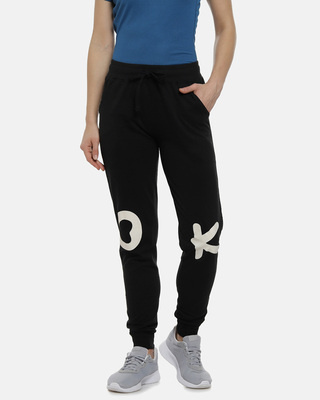 Shop Women's Printed Black Track Pants-Front