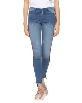 Shop Super Skinny Side Striped Women's Blue Denim Jeans-Front
