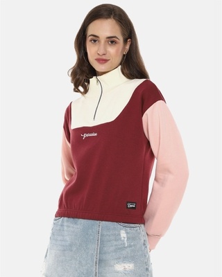 Shop Women's Multicolor Color Block Stylish Casual Sweatshirt-Front