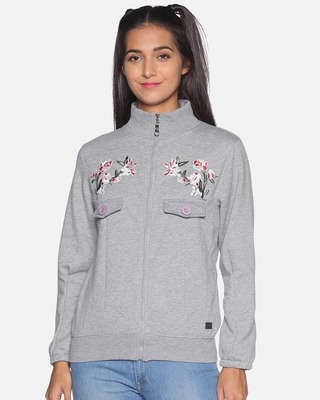 Shop Women's Printed Grey Stylish Casual Sweatshirt-Front