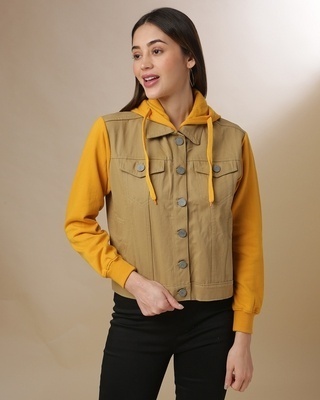 Shop Campus Sutra Women's Beige Colorblock Regular Fit Jackets-Front