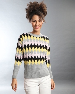 Shop Campus Sutra Women's Multicolor Colorblock Regular Fit Sweater-Front