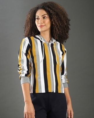 Shop Campus Sutra Women's Multicolor Stripe Regular Fit Sweatshirt-Front