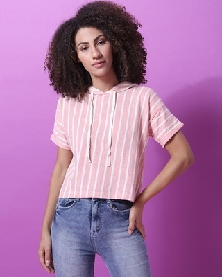 Shop Campus Sutra Women's Pink Stripe Regular Fit Top-Front
