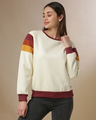 Shop Campus Sutra Women's White Colorblock Regular Fit Sweater-Front