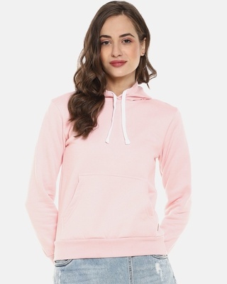 Shop Women's Pink Solid Stylish Casual Hooded Sweatshirt-Front
