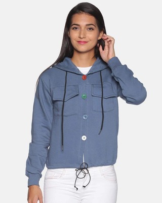 Shop Women's Solid Blue Stylish Casual Sweatshirt-Front