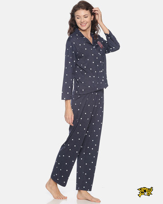 Shop Women's Navy Blue Printed Stylish Night Suit-Front