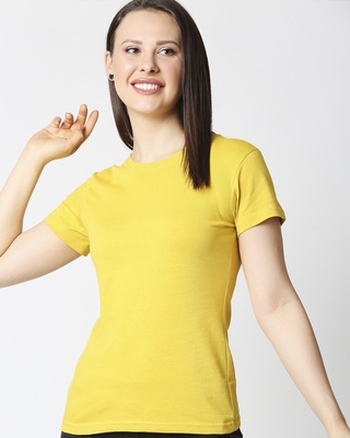 Shop Ceylon Yellow Women Plain Half Sleeves T-Shirt-Front