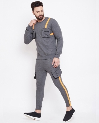 Shop Charcoal Chest Pocket Taped Men's Sweatshirt-Front