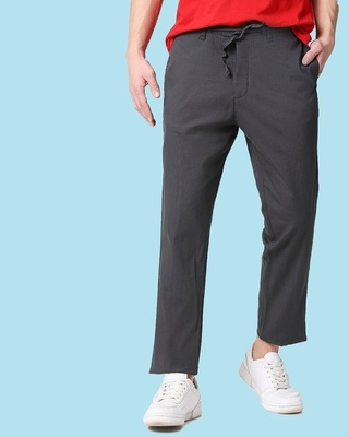 Shop Charcoal Grey Casual Cotton Trouser-Front