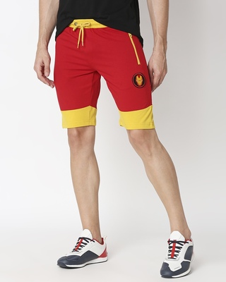 Shop Chili Pepper,Ceylon Yellow Plain Fashion Collabs Zipper Shorts-Front