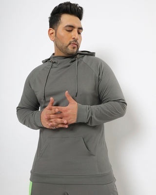 Shop Men's Grey Plus Size Hoodie T-shirt-Front